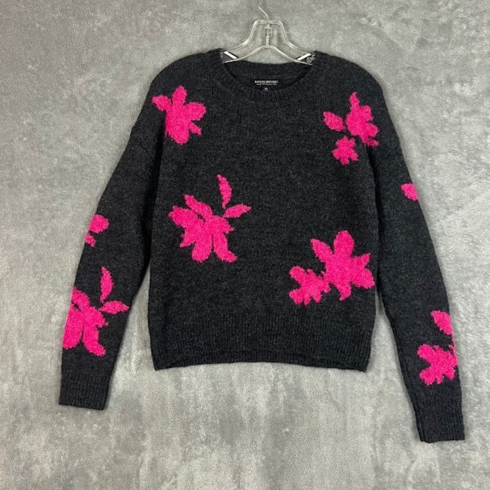 Banana Republic Crewneck Sweater Womens XS Wool Cashmere Floral Feminine Luxe